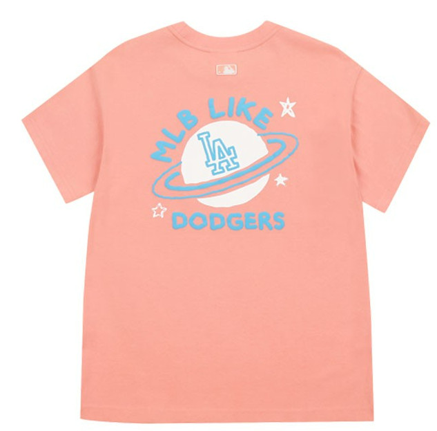 Ao -Phong -MLB- Like- Planet -Short- Sleeve- T-Shirt- La- Dodgers -Pink -Mau- Hong