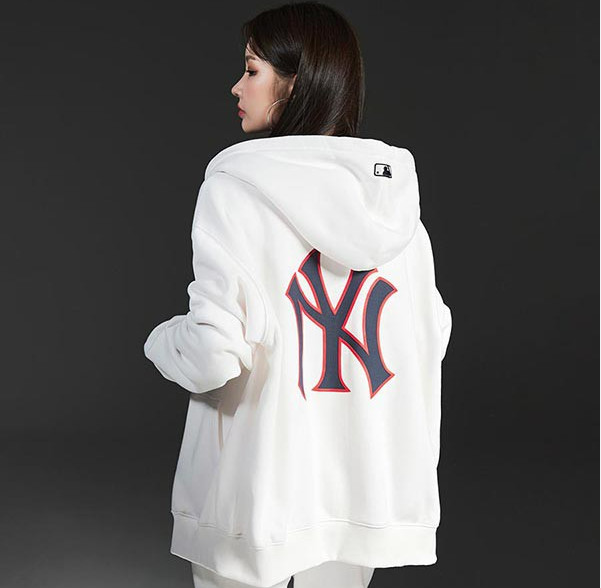 Ao -Hoodie- MLB- Logo- Zip -Up- New- York- Yankees -3ATRB0426-50IVS -Trang